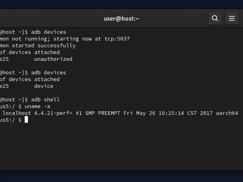 Terminal eksekusi ADB debugging untuk software repair Android