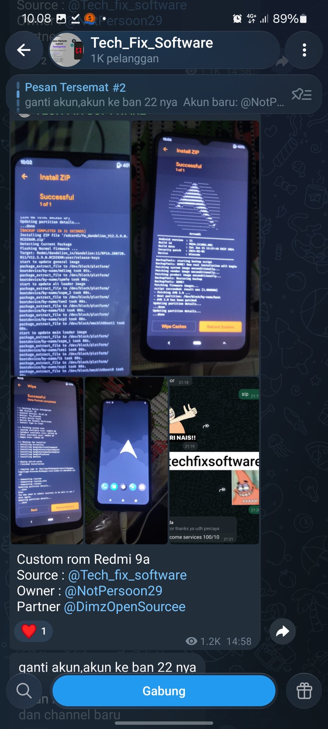 Screenshot percakapan pelanggan — Custom ROM