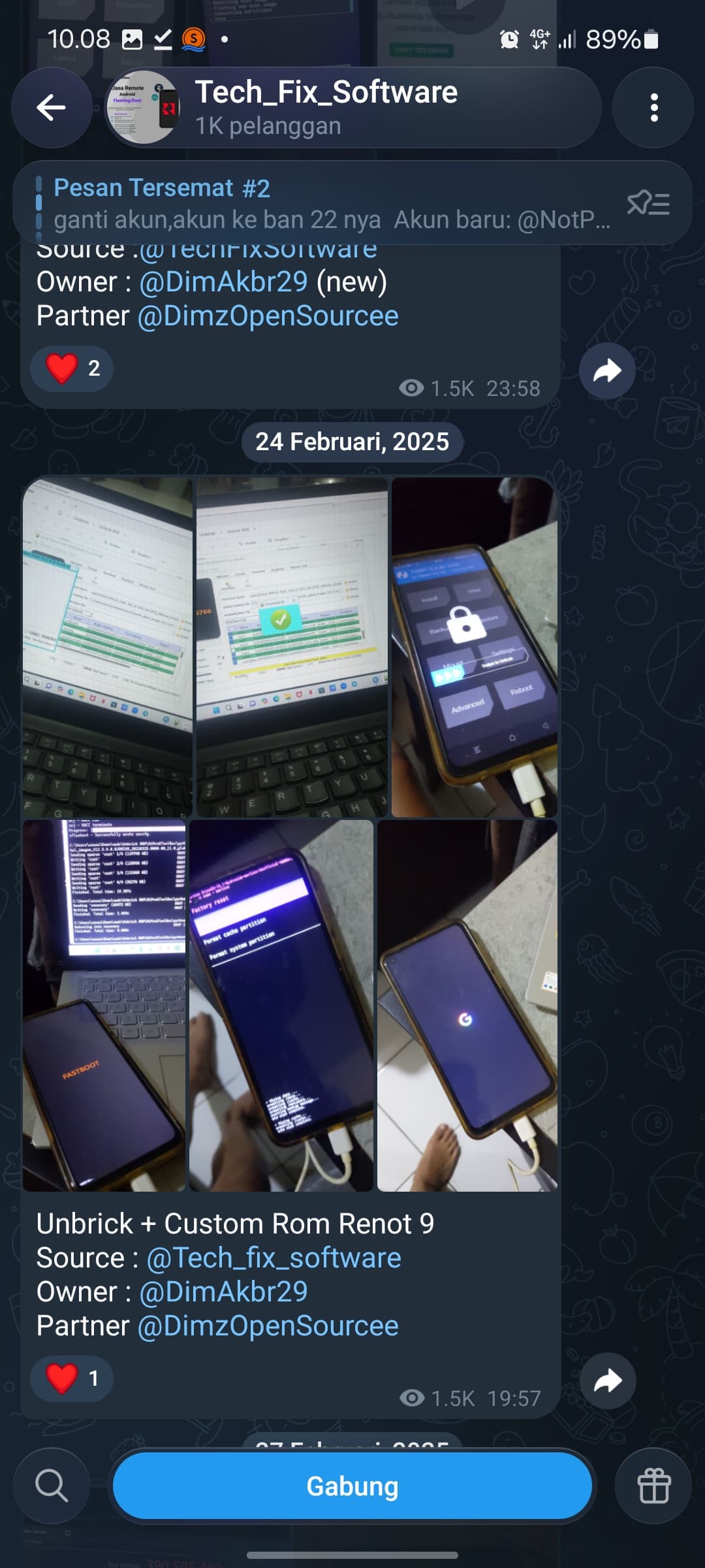 Screenshot percakapan pelanggan — Fix Bootloop + Custom ROM